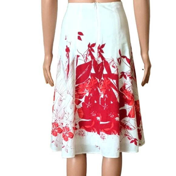 Tailor B Moss Vintage A-line Skirt 6 White Red Tropical Flower Lined Made in USA - Picture 2 of 7
